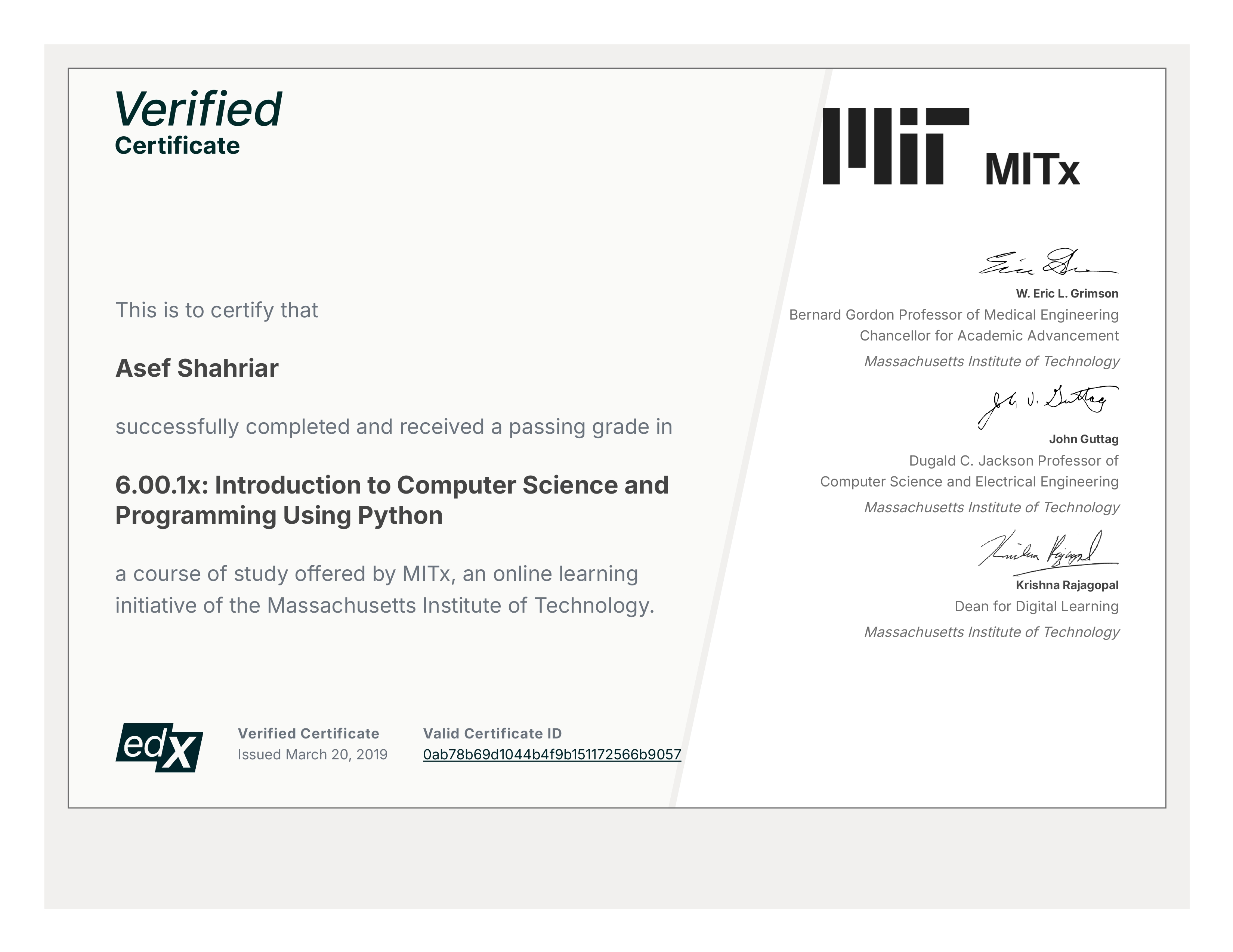 Introduction to Python Certificate